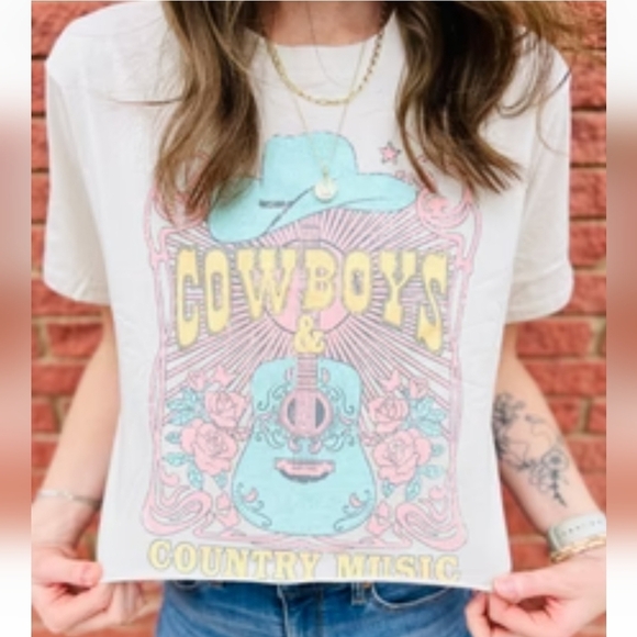 Zutter Cowboy's & Country Music Graphic 100% Cotton Short Sleeve Tee in Bone S - Picture 3 of 9